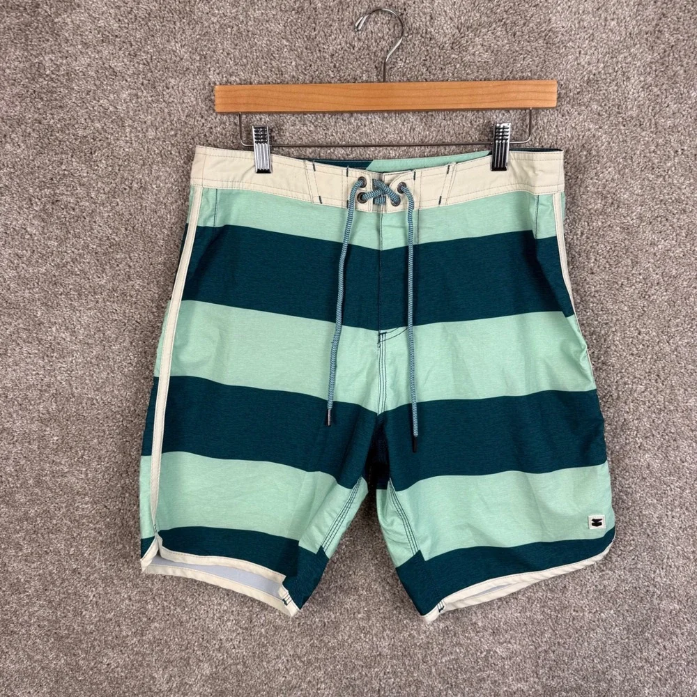 Jetty Marine Supply Mens Size 31 Striped Board‎ Shorts Green Teal Swim Trunks